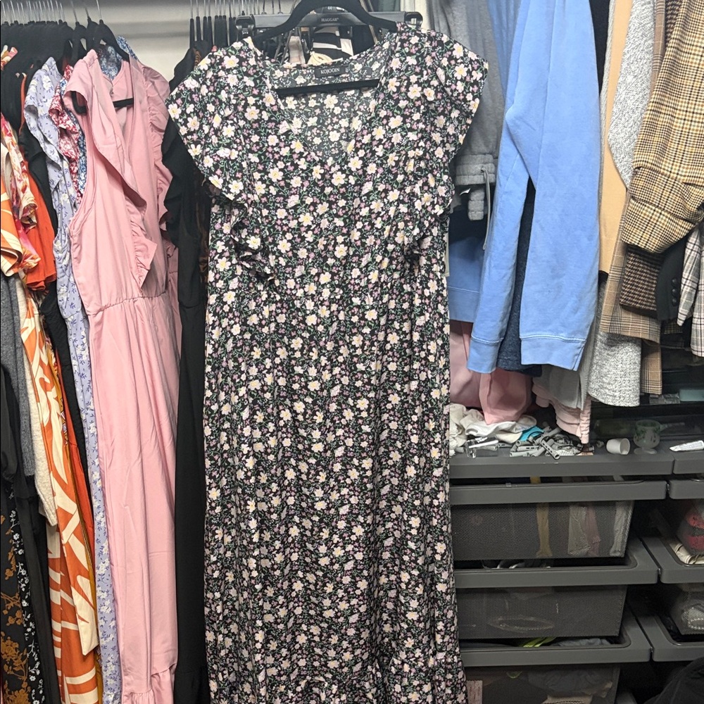 Floral Plus Black Dress